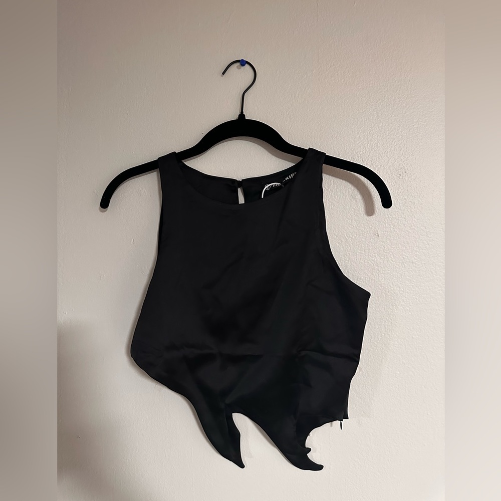 The Kript Black Satin Crop Top